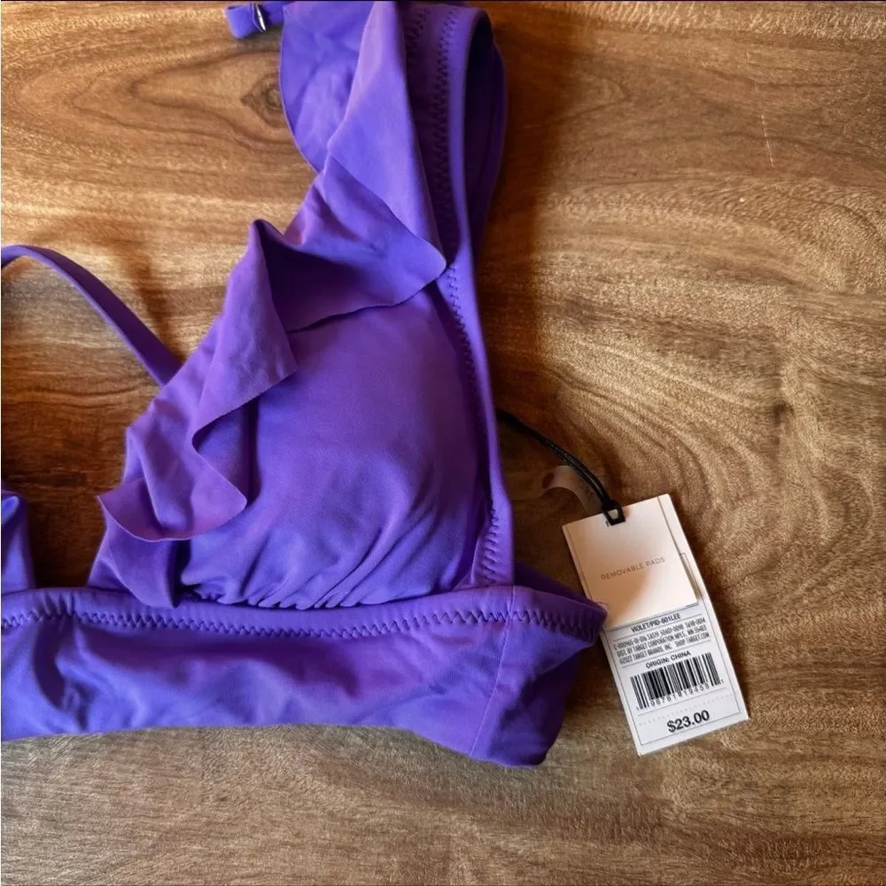 Shade & Shore Bikini Top Women’s Sm Ruffled Purple Swim Top Removable Pads NEW